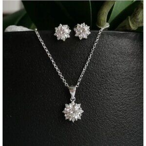 New sterling silver cz Sunflower pendant necklace earring set
